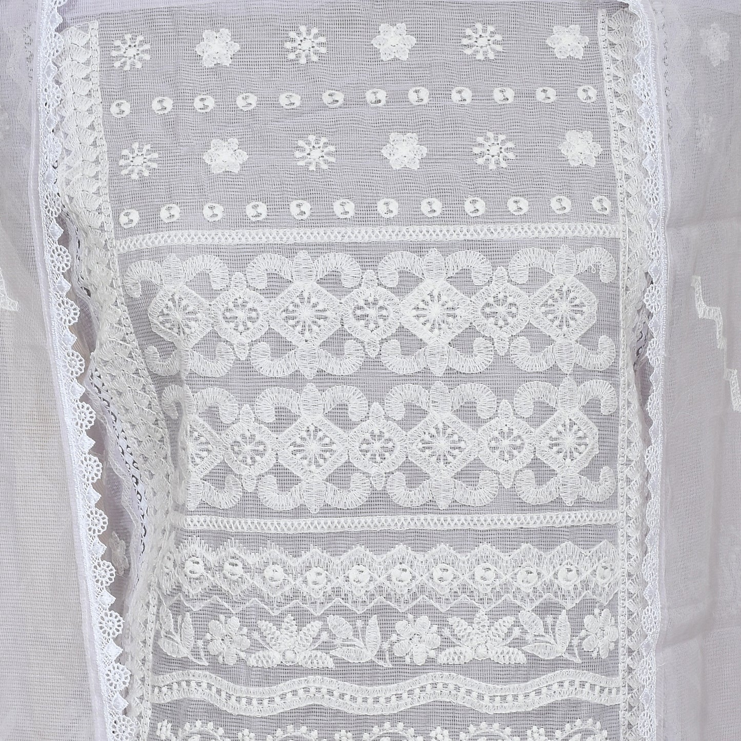 Lavender Kota Chikankari Unstitched Suit With Dupatta