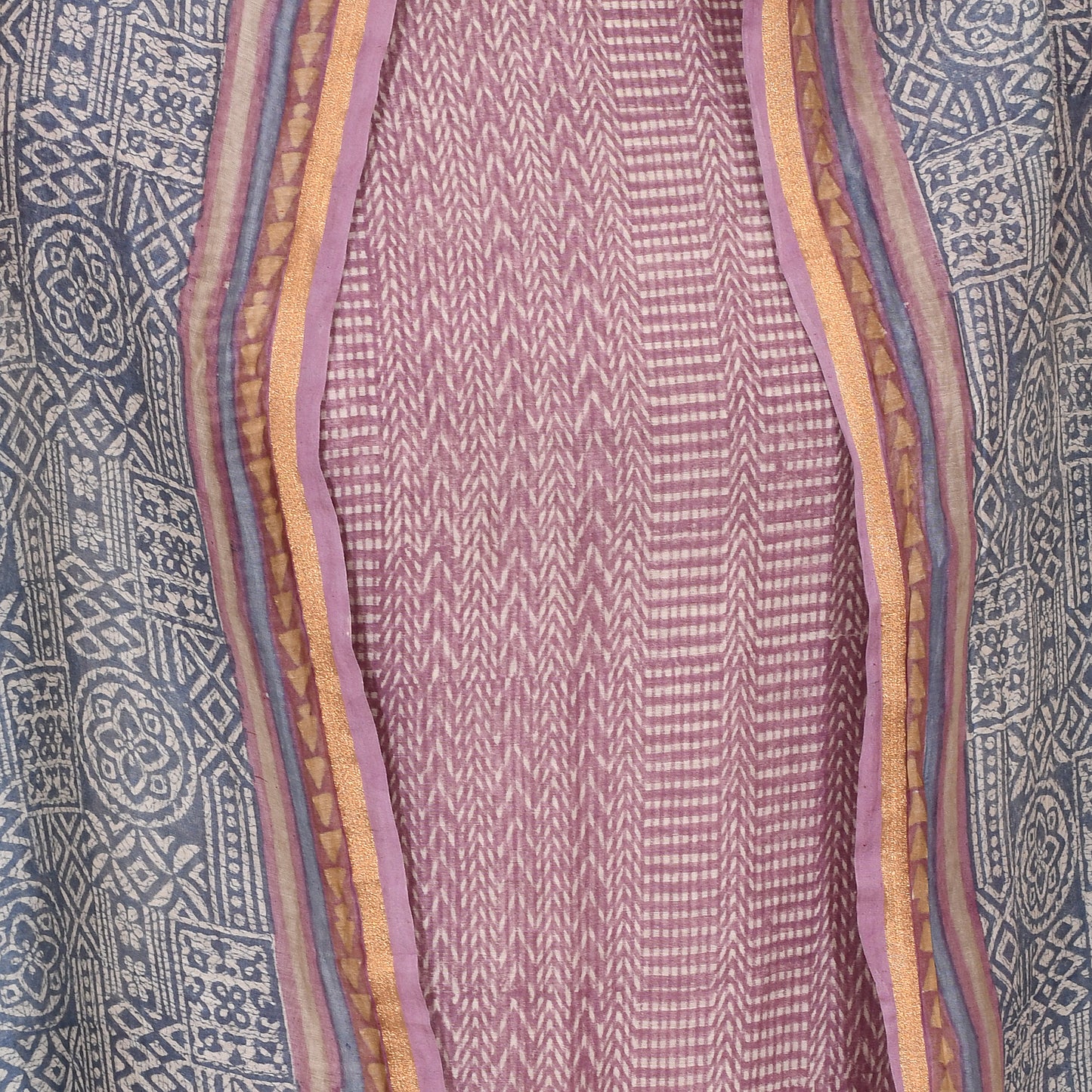 Pink & Blue Mul Cotton Unstitched Suit With Digital Printed Dupatta