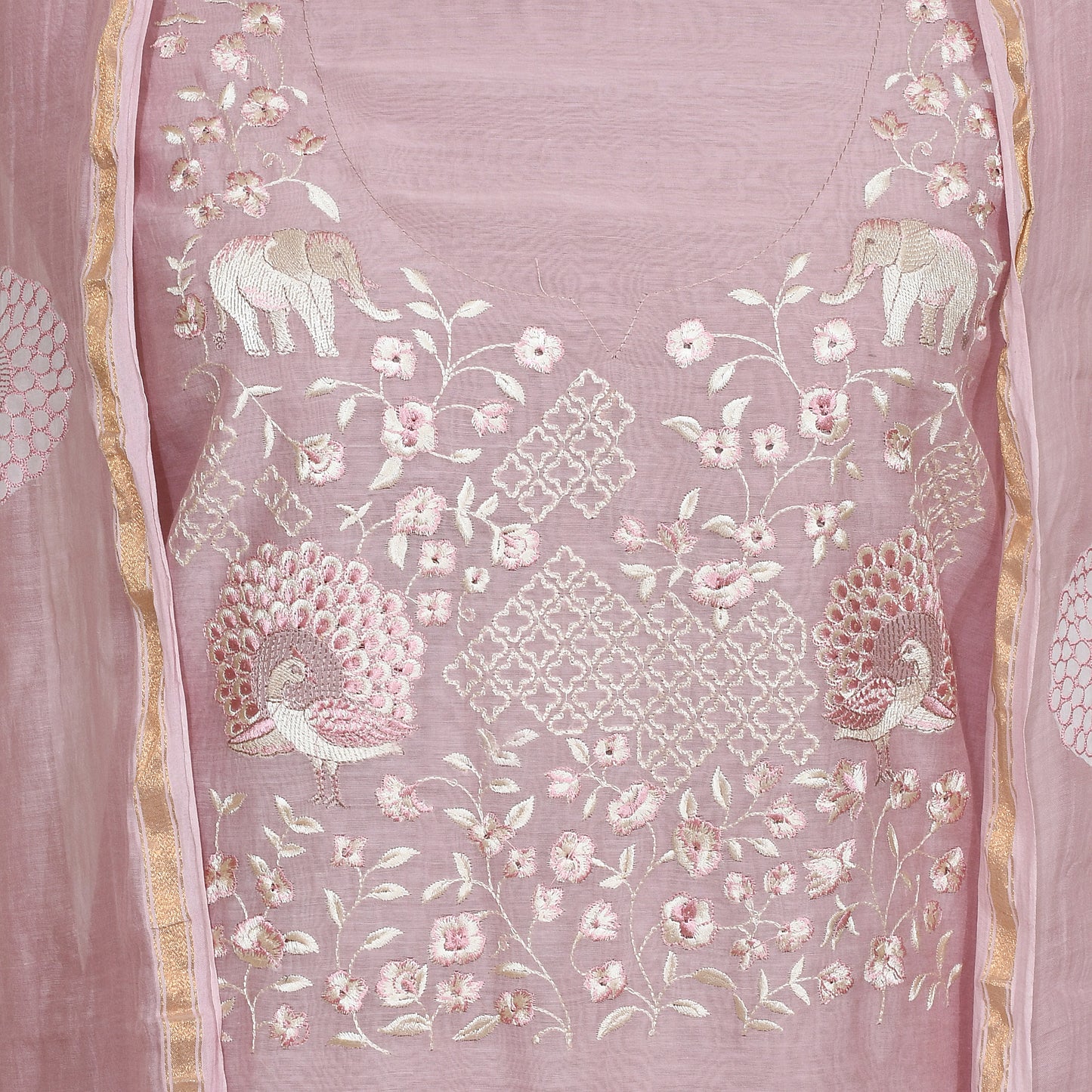 Peach Mul Cotton Unstitched Suit Embroidery With Dupatta