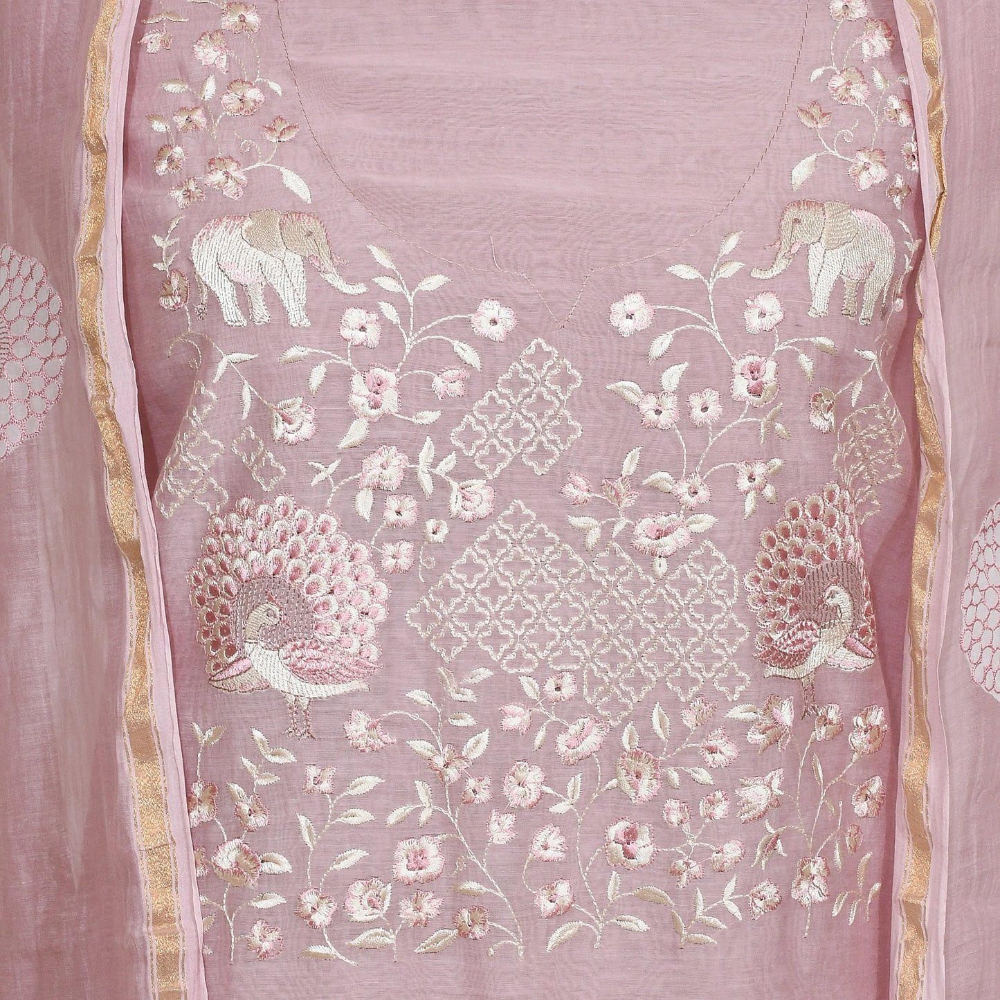 Blush Pink Mul Cotton Suit Set with Embroidery