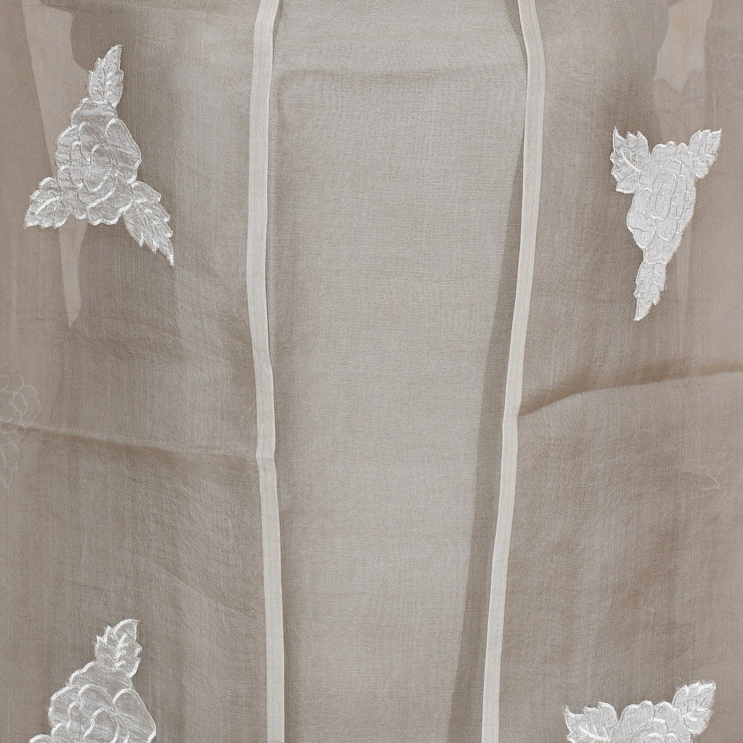 Beige Organza Suit Set with White Embroidery