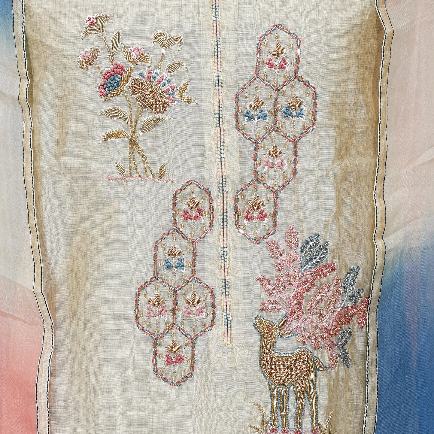 Unstitched Chanderi Suit with Shaded Dupatta