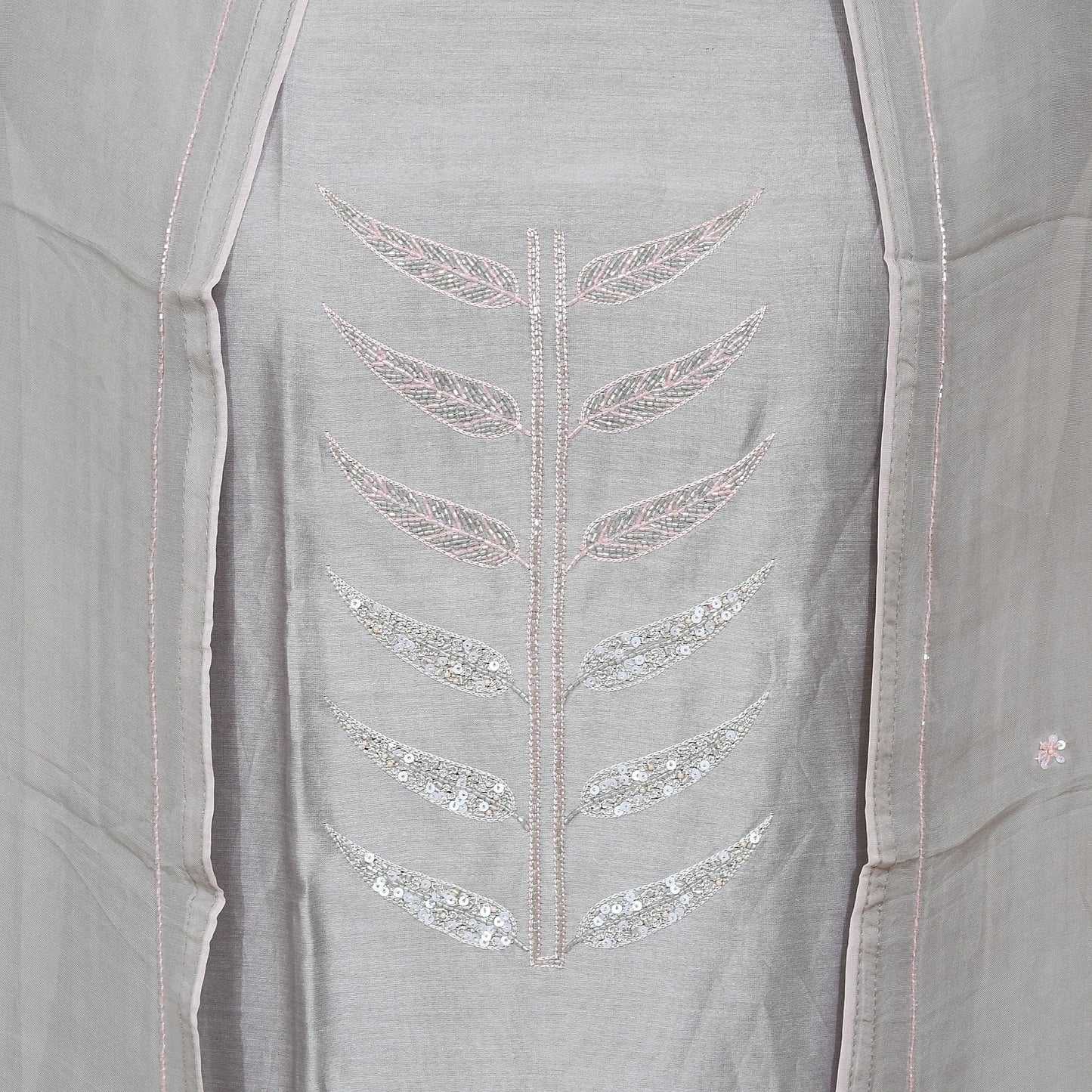 Grey Unstitched Chanderi Suit with Dupatta