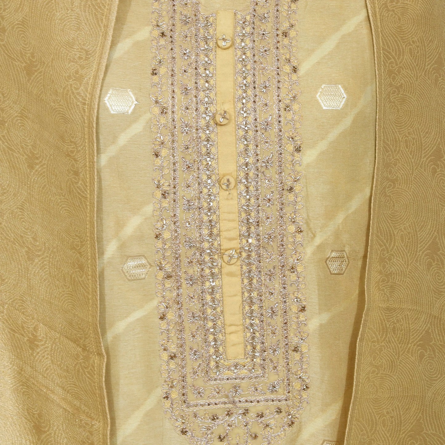 Golden Chanderi Suit with Embroidered Detailing