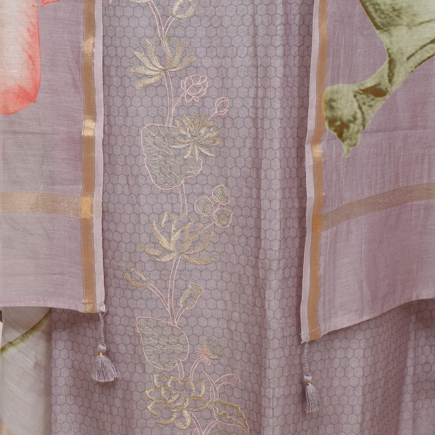 Light Lavender Embroidery Unsticthed Organza Suit With Embroidery Organza Dupatta