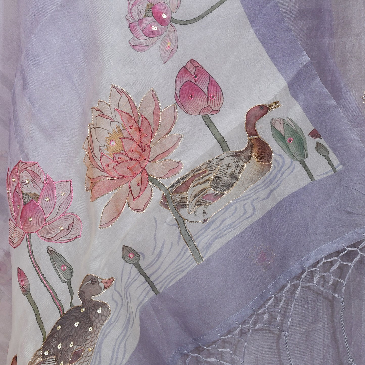 Purple Color Hand Embroidery Unstitched Organza Suit