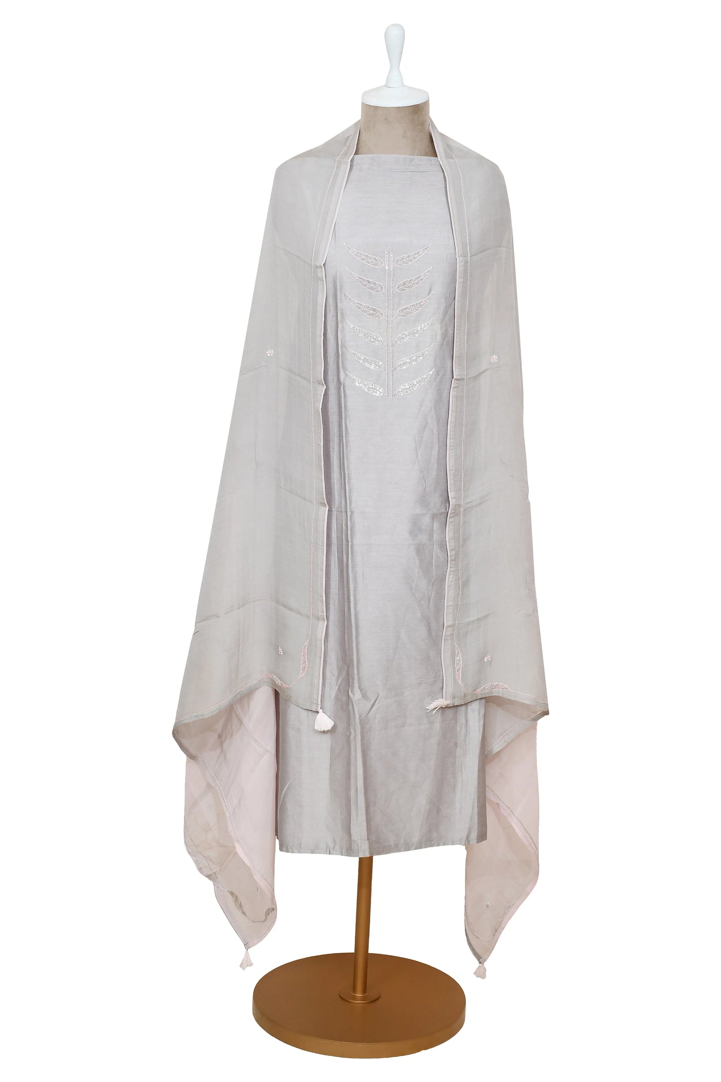 grey unstitched chanderi suit with dupatta