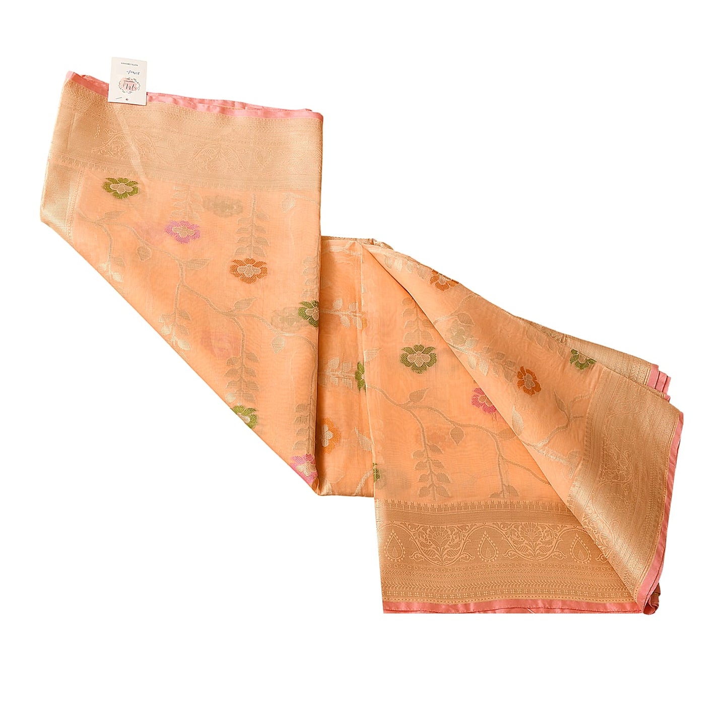 Peach Digital Floral Print Banarasi Kota Cotton Saree