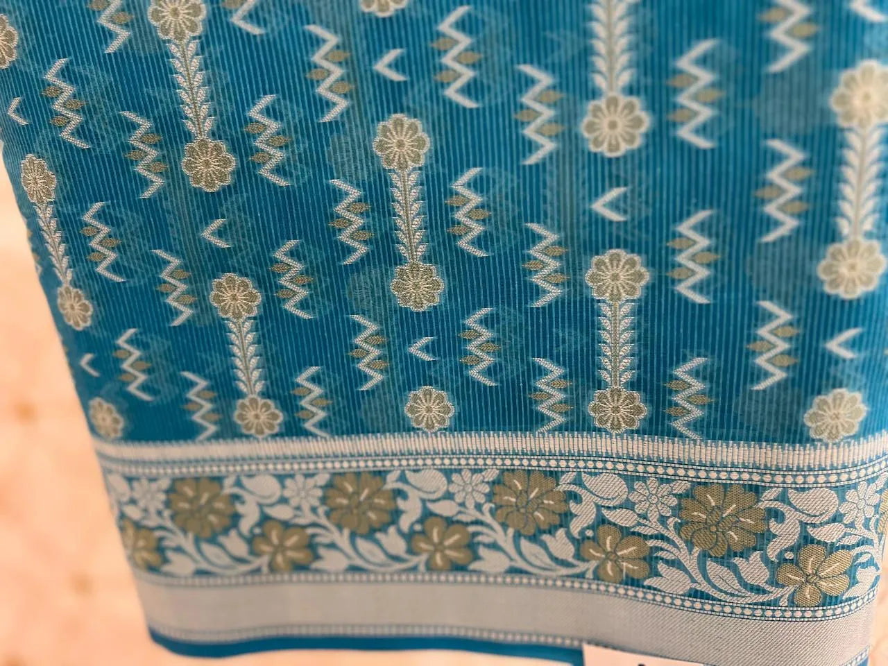 Blue Banarasi Kota Saree with Zari Border