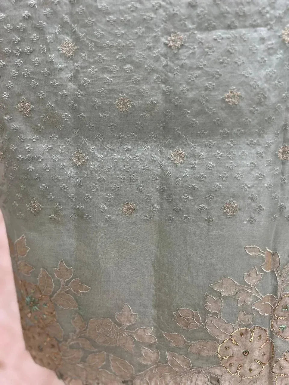 Organza Saree with Applique and Pitta Work