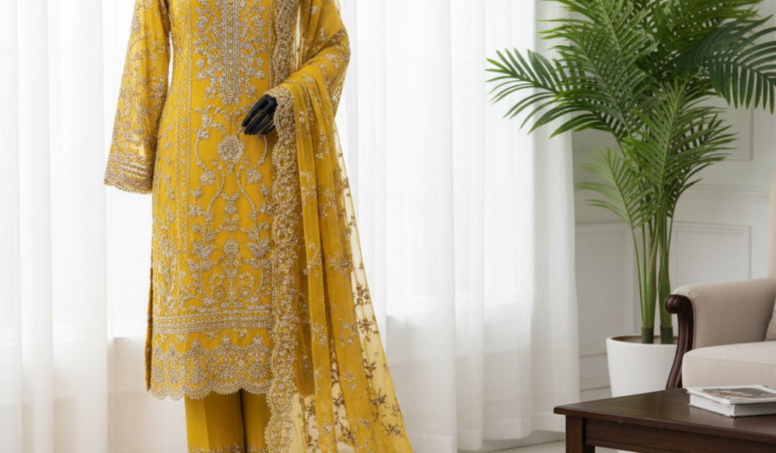 Yellow Organza Suit – A Bright Expression of Elegance and Grace