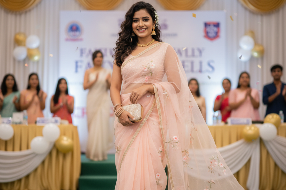 How To Style Organza Sarees For Farewell & College Functions