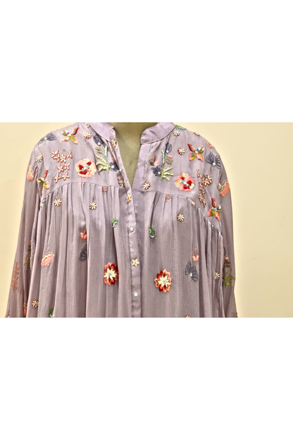 Lavender Embroidery Work Cotton Co - Ord Set