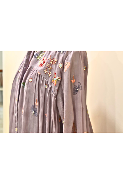 Lavender Embroidery Work Cotton Co - Ord Set