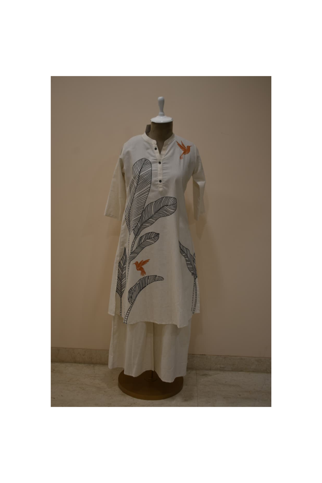 White Leaf Print Cotton Co-Ord Set