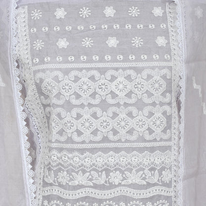 Lavender Kota Chikankari Unstitched Suit With Dupatta