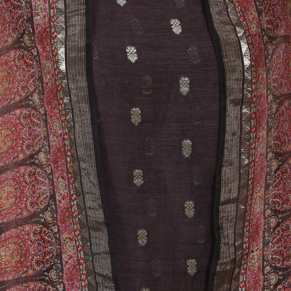 Chocolate Brown Silk Linen Unstitched Suit with Dupatta
