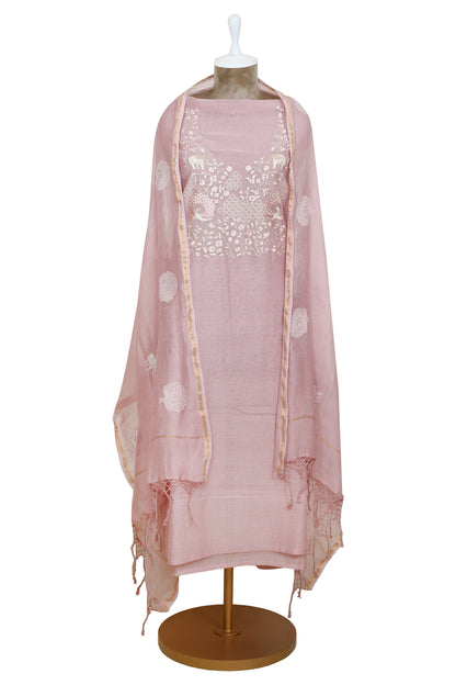 Peach Mul Cotton Unstitched Suit Embroidery With Dupatta