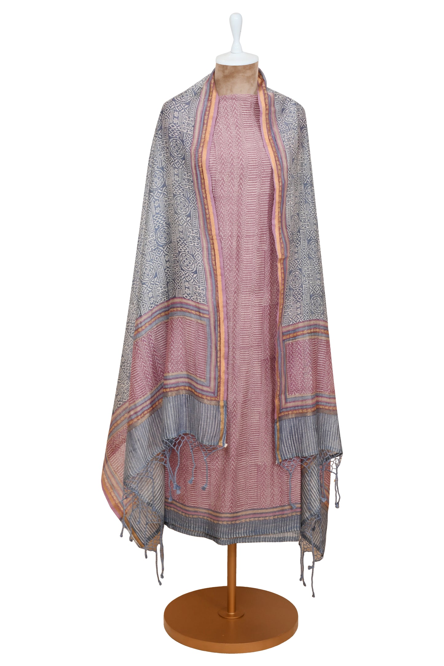 Pink & Blue Mul Cotton Unstitched Suit With Digital Printed Dupatta