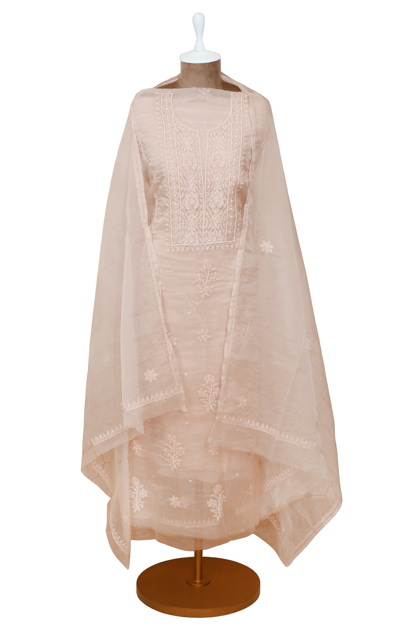Baby Pink Organza Unstitched Suit With Dupatta