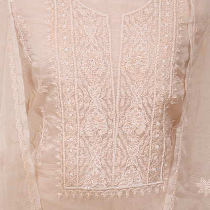 Baby Pink Organza Unstitched Suit With Dupatta