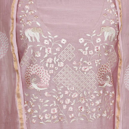Peach Mul Cotton Unstitched Suit Embroidery With Dupatta