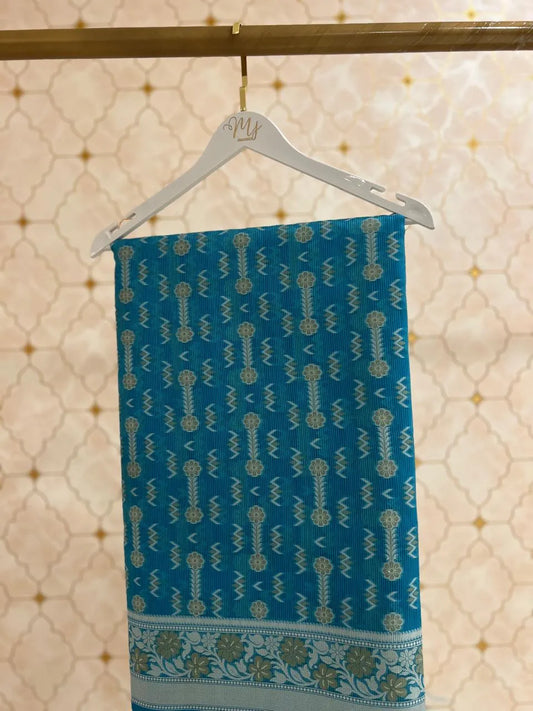 blue banarasi kota saree with zari border