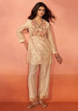 blush beige embroidered co-ord set with floral detail