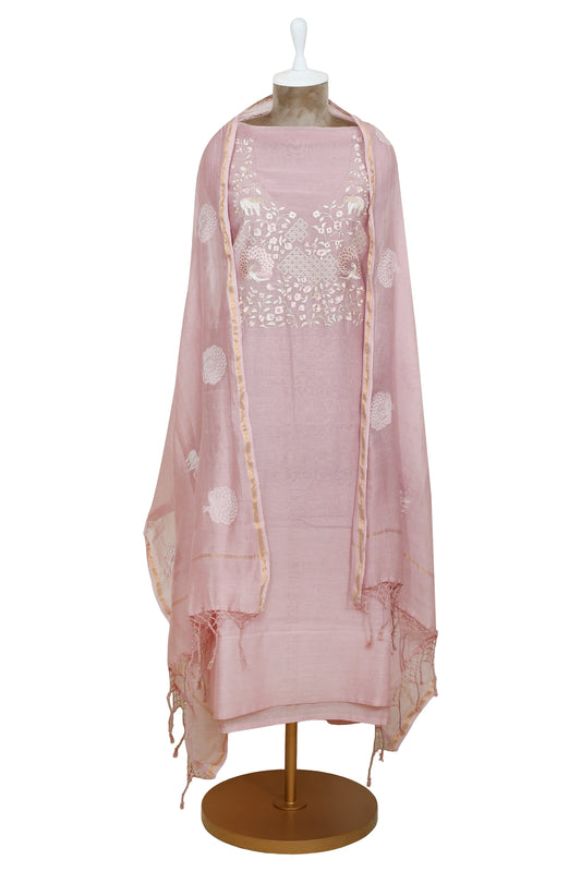 blush pink mul cotton suit set with embroidery