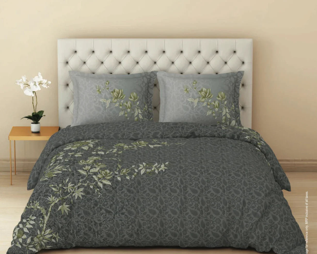 charcoal grey floral bedsheet set
