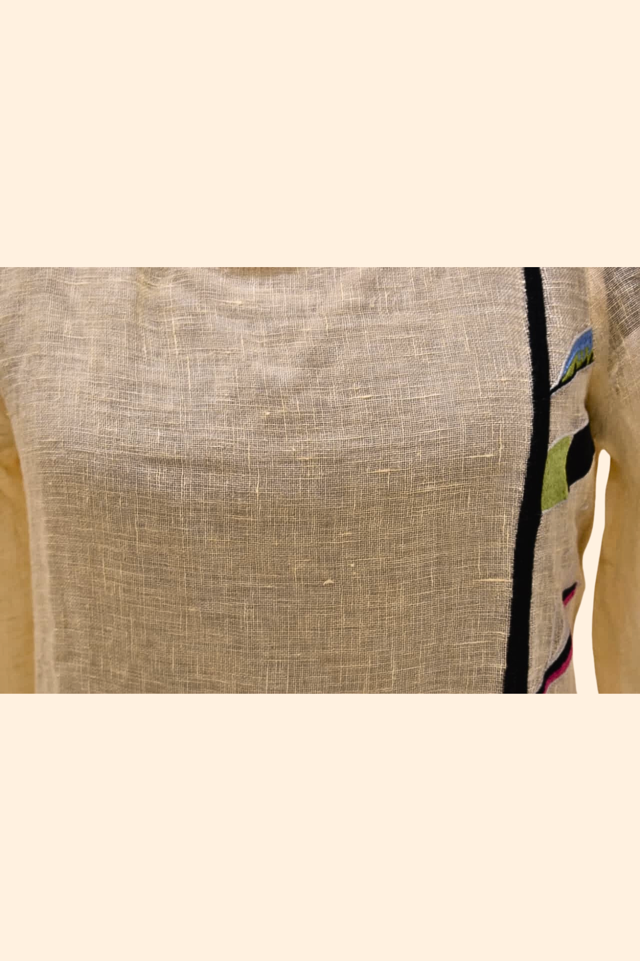 Cream Full Sleeve With Leaf Print Pure Linen Dress