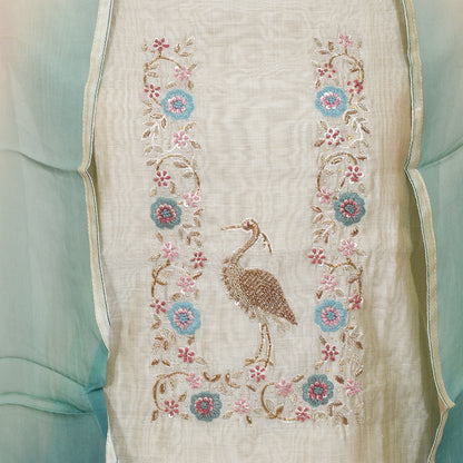 Beige Chanderi Heavy Unsticthed Embroidery Suit With Ombre Dupatta
