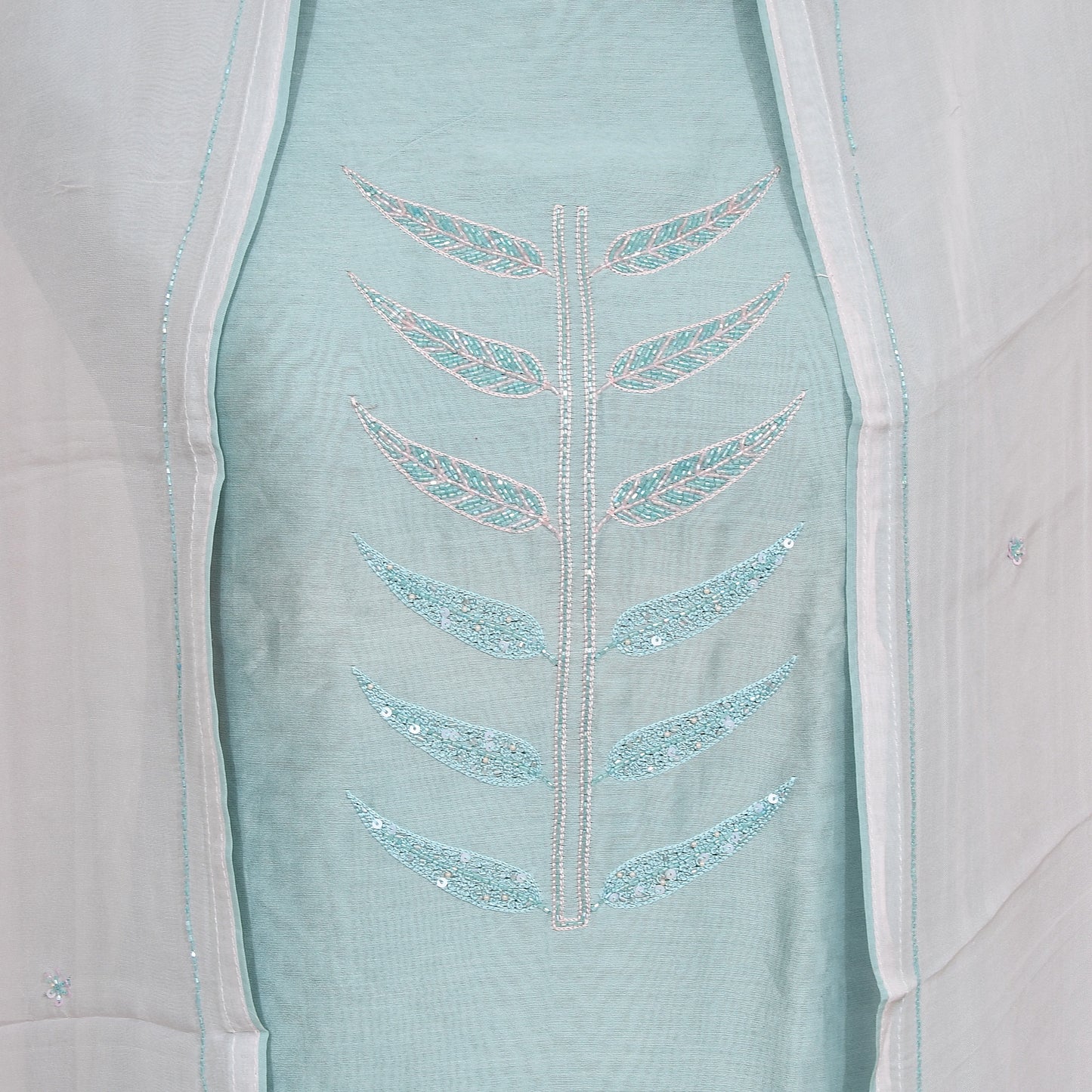 Sea Blue Chanderi Unsticthed Katdana Work Suit With Ombre Dupatta