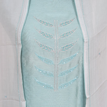 Sea Blue Chanderi Unsticthed Katdana Work Suit With Ombre Dupatta