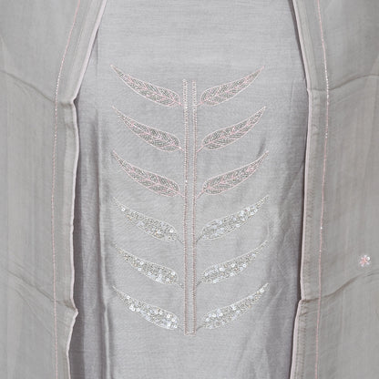 Grey Unstitched Chanderi Suit with Dupatta