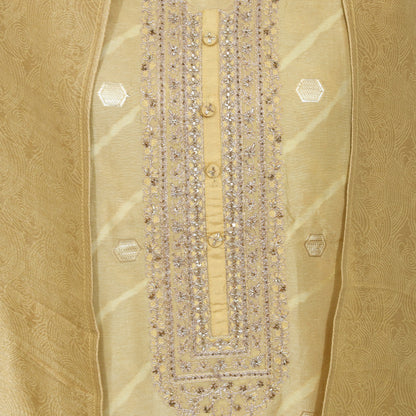 Mustard Yellow Chanderi Unsticthed Embroidery Suit With Plain Dupatta