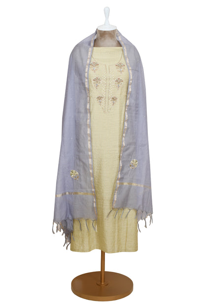 Yellow Chanderi Embroidery Unstitched Suit With Chanderi Dupatta