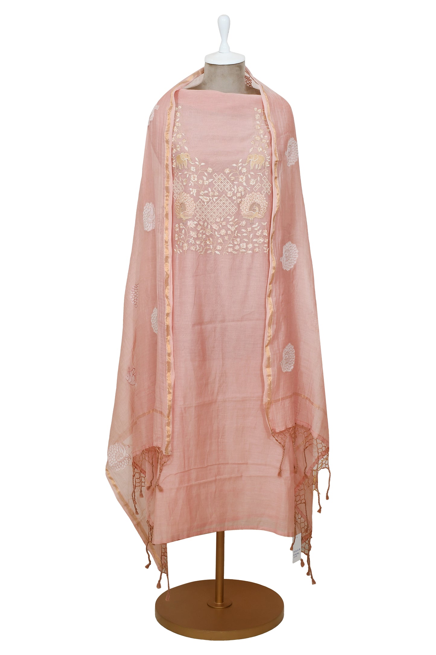 Pink Mul Cotton Unsticthed Suit With Embroidery Dupatta