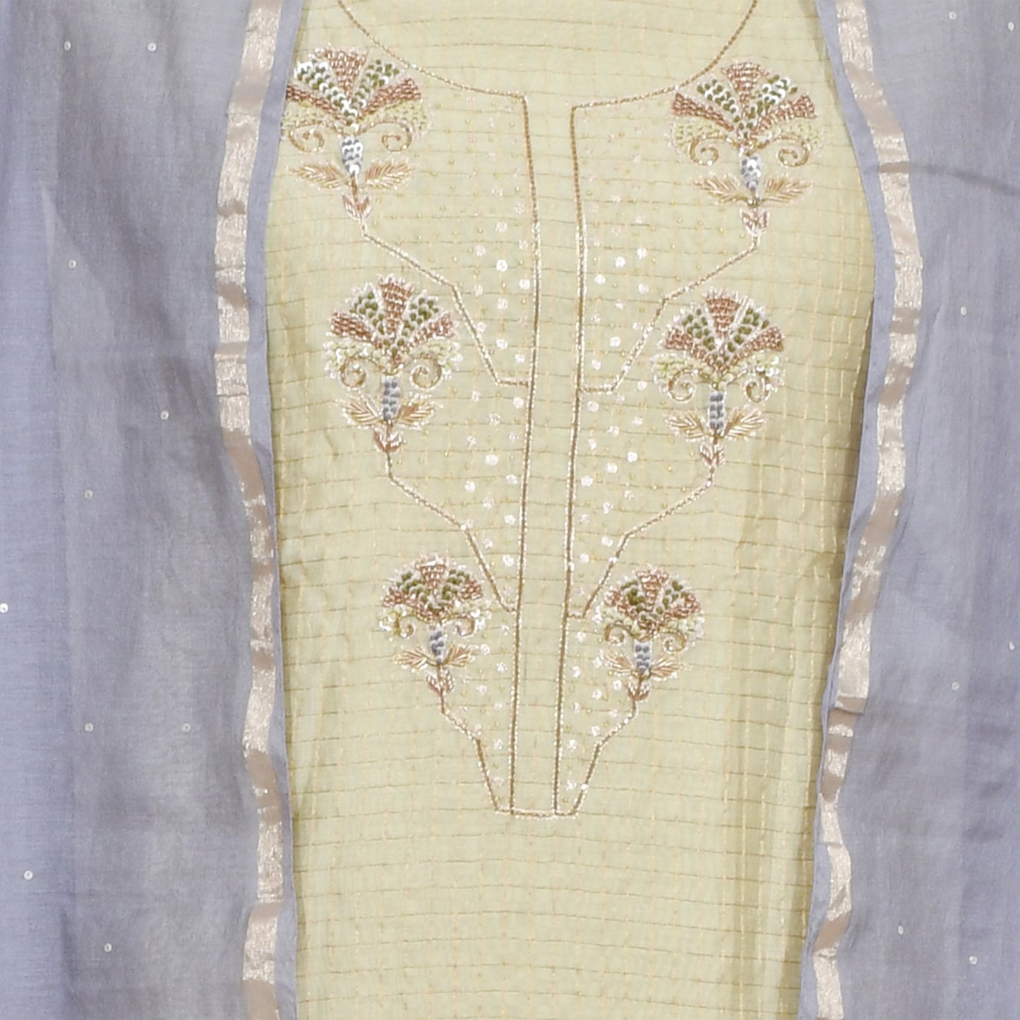 Yellow Chanderi Embroidery Unstitched Suit With Chanderi Dupatta