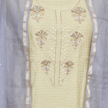 Yellow Chanderi Embroidery Unstitched Suit With Chanderi Dupatta