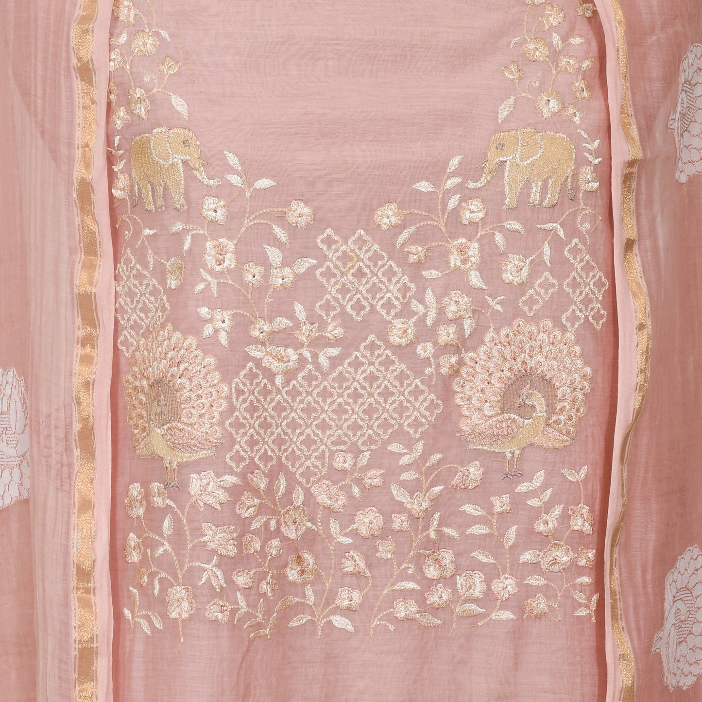 Pink Mul Cotton Unsticthed Suit With Embroidery Dupatta