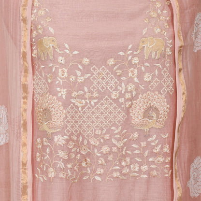 Pink Mul Cotton Unsticthed Suit With Embroidery Dupatta