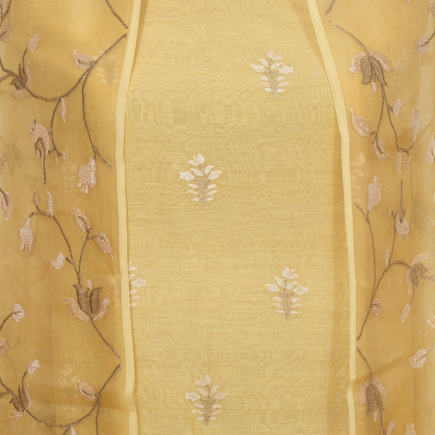 Yellow Mul Chanderi Embroidery Unsticthed Suit With Embroidery Dupatta