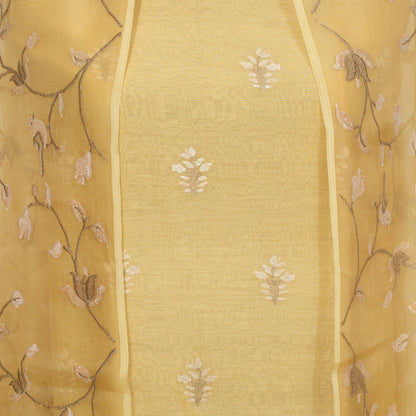 Yellow Mul Chanderi Embroidery Unsticthed Suit With Embroidery Dupatta