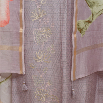 Light Lavender Embroidery Unsticthed Organza Suit With Embroidery Organza Dupatta