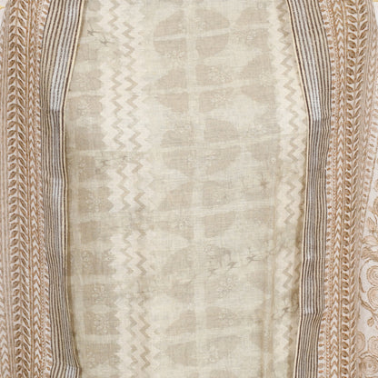 Peach 100%Pure Linen Embroidery Unsticthed With Printed Dupatta