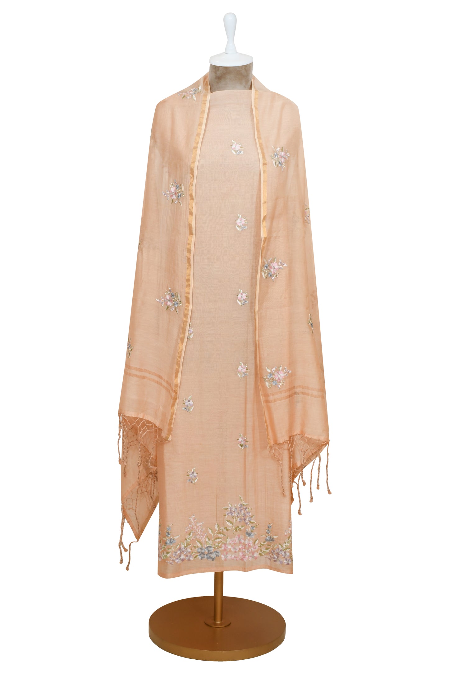 Peach Color Khadi Cotton Unstitched Suit