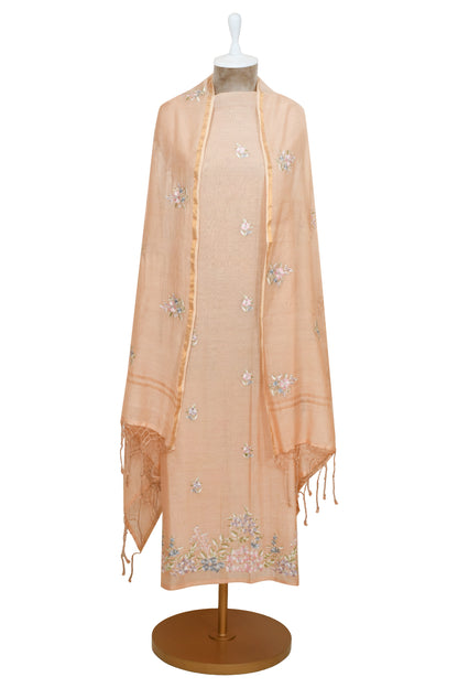 Peach Color Khadi Cotton Unstitched Suit