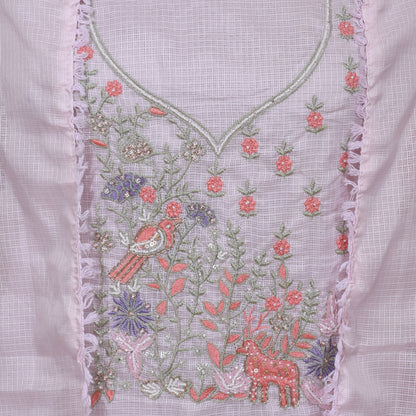 Baby Pink With Embroidery Work Unstitched Kota Chikankari Suit