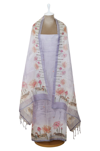 Purple Color Hand Embroidery Unstitched Organza Suit